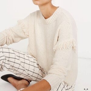 Madewell Cream Fringe Pullover Sweater